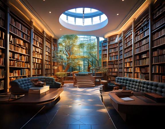 Library with trees in an atrium